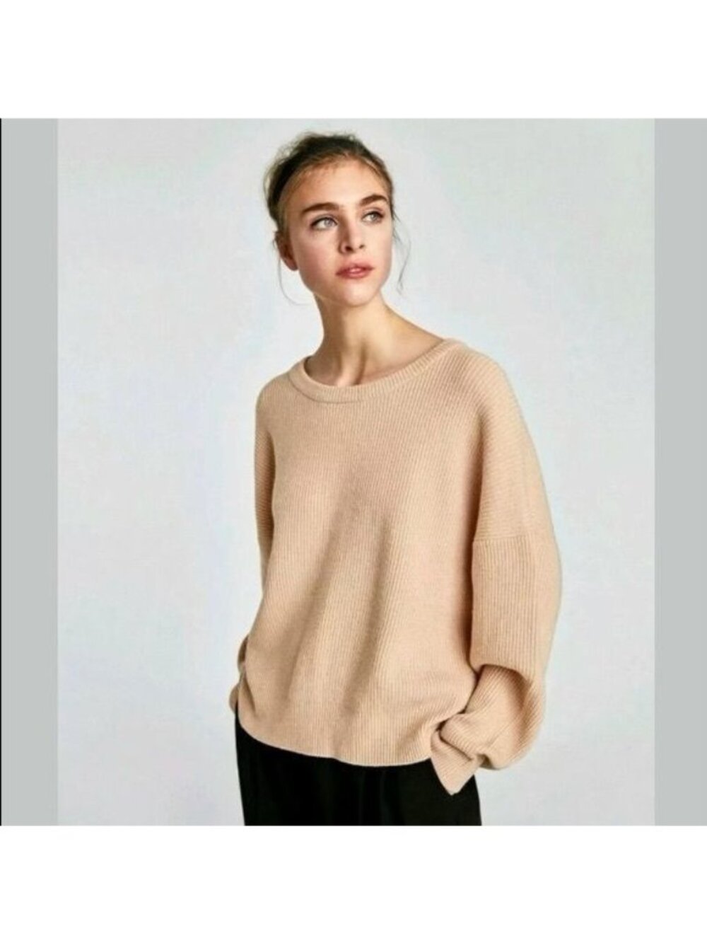Zara Knit Pale Pink Sweater Ribbed Texture Bow Back Detail